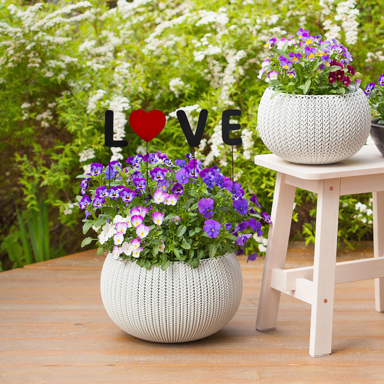 Metallschild "Willkommen" Mit Rotem Herz – 30,5 Cm Gartenstecker Für Blumentöpfe & Beete