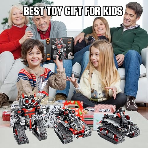 Miniatura 6 de VINTOP Kit de construcción de robot de control remoto para niños de 6 a 12, 3 en 1 STEM remoto y engranaje de codificación controlado por