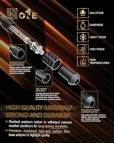Miniatura 6 de Antena corta de fibra de carbono de repuesto KEYO1E compatible con camiones Dodge RAM 1500 1994-2024  7.9 pulgadas de goma flexible duradera