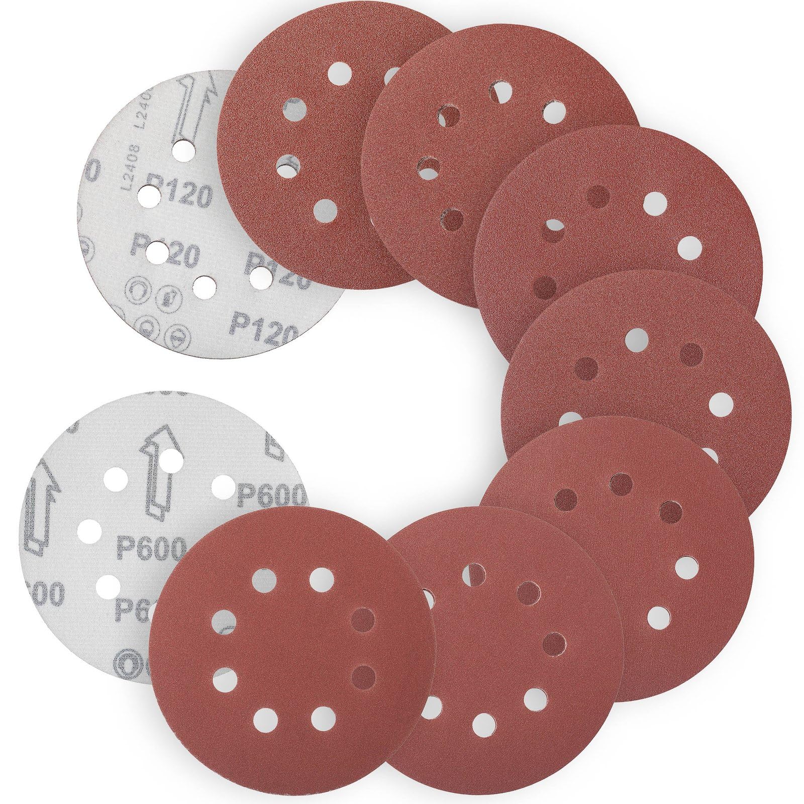 YoiYee Medium to Extra Fine Set Abrasive Sanding Discs 125mm/7 Inch with P120/150/180/240/320/400/600