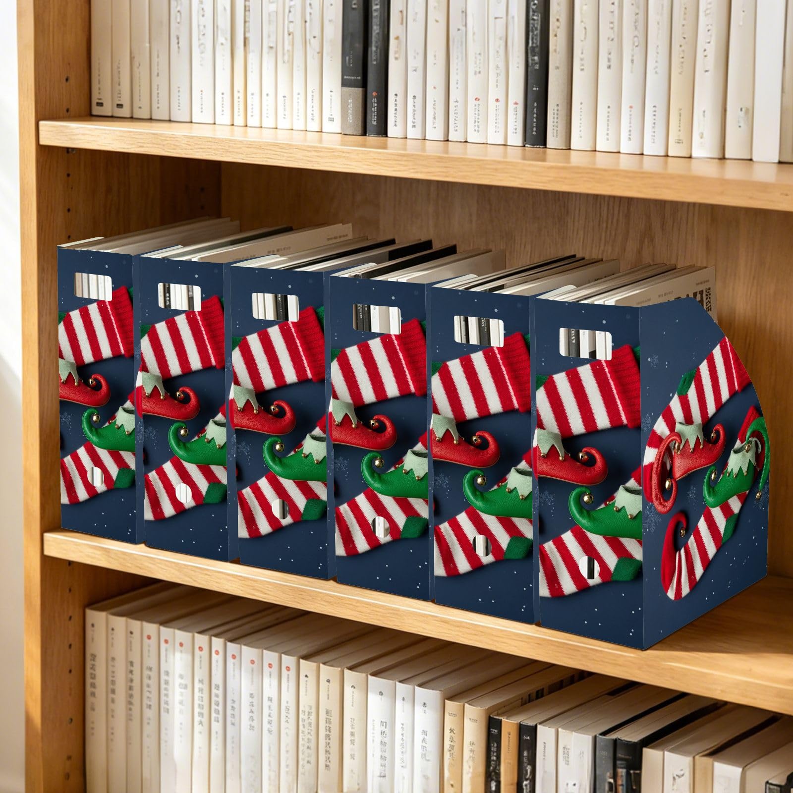 Organiseur de dossiers de Noël classique bleu pour bibliothèque