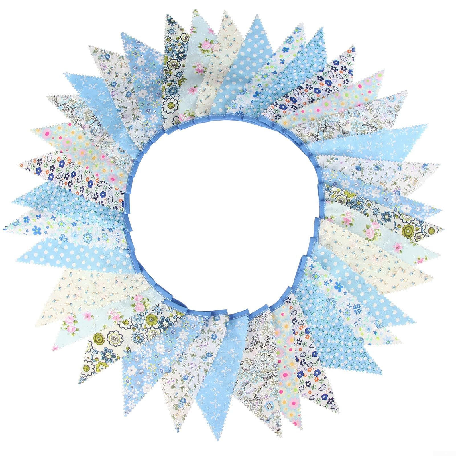 33 Ft Fabric Bunting Banner With 36 Triangle Flags Featuring Vintage Floral Print Weddings Parties Birthdays And Garden Decor(Blue)