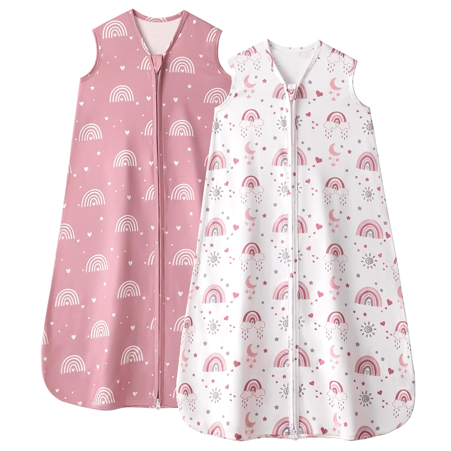 Baby Sleep Sack 0-6 Months, 0.5 TOG Wearable Blanket for Baby Boy and Girl, 2-Way Zipper Newborn and Infant Sleeping Bag 2 Pack, Lightweight Sleep Sacks Pink Rainbow(Small)