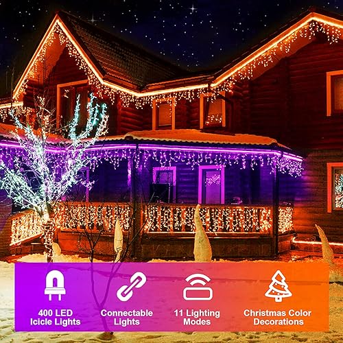 Miniatura 3 de JMEXSUSS 200 luces LED de Halloween naranjas/400 LED naranja púrpura luces de carámbano de Halloween enchufables