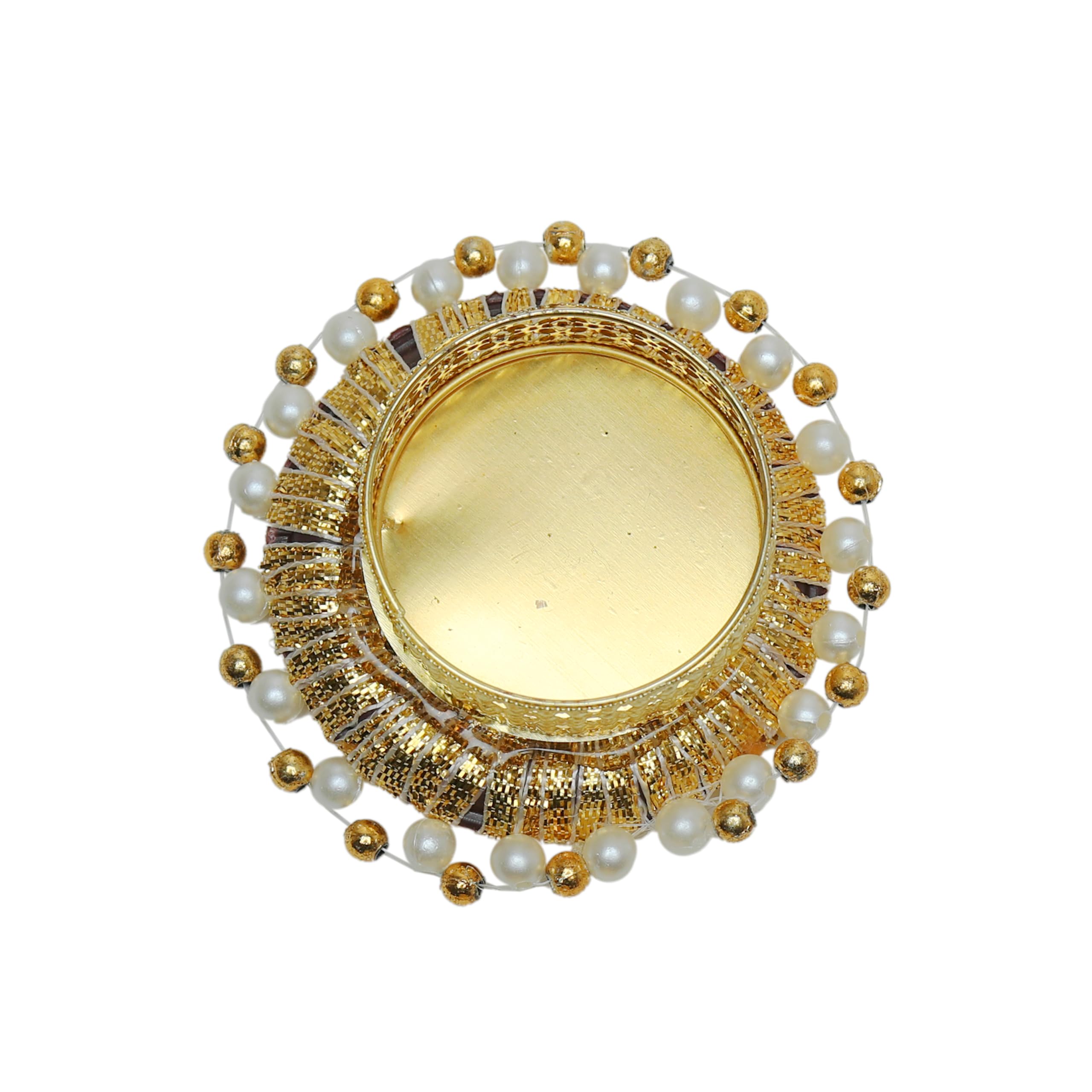 Decorative Tea Light Holder Set Of 4 - Pearl Motif Design For Diwali, Wedding, Home Decor (White & Gold)