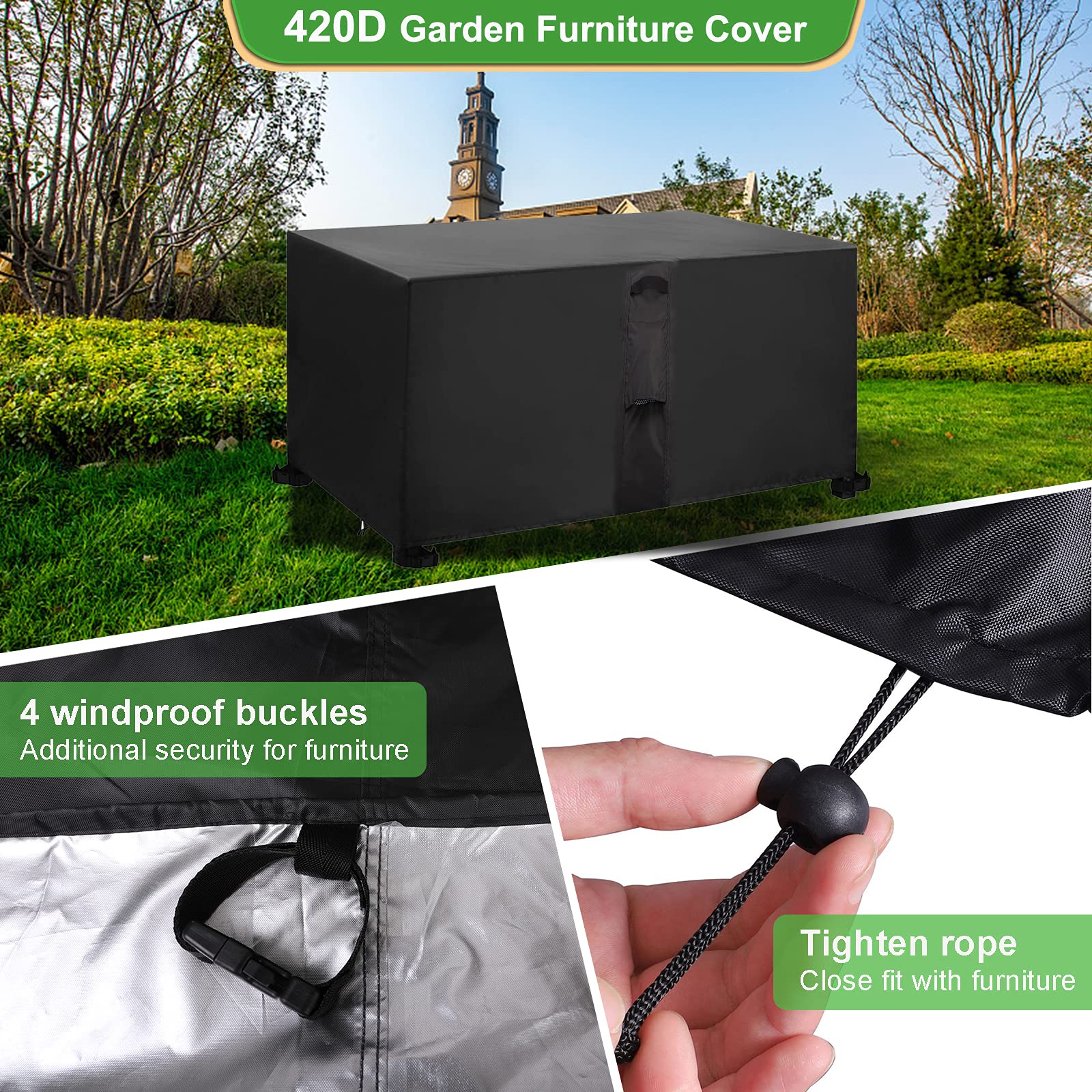 Funda Para Muebles De Jardín MEEYI 180x120x120cm | Impermeable Y Resistente Al Viento | Protección UV 95% | Tela Oxford 420D | Color Beige