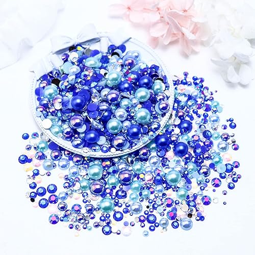 Miniatura 3 de Towenm Mezcla de perlas y diamantes de imitación, diamantes de imitación de parte trasera plana y perlas para manualidades, vasos, zapatos, uñas,