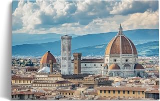 Italian Cityscape Florence Cathedral Duomo Canvas Wall Art – Italian Renaissance Landmark with Giotto's Bell Tower, Photography Realism Landscape for Office or Living Room Decor(Florence Skyline, 40x27, Wrapped Canvas)