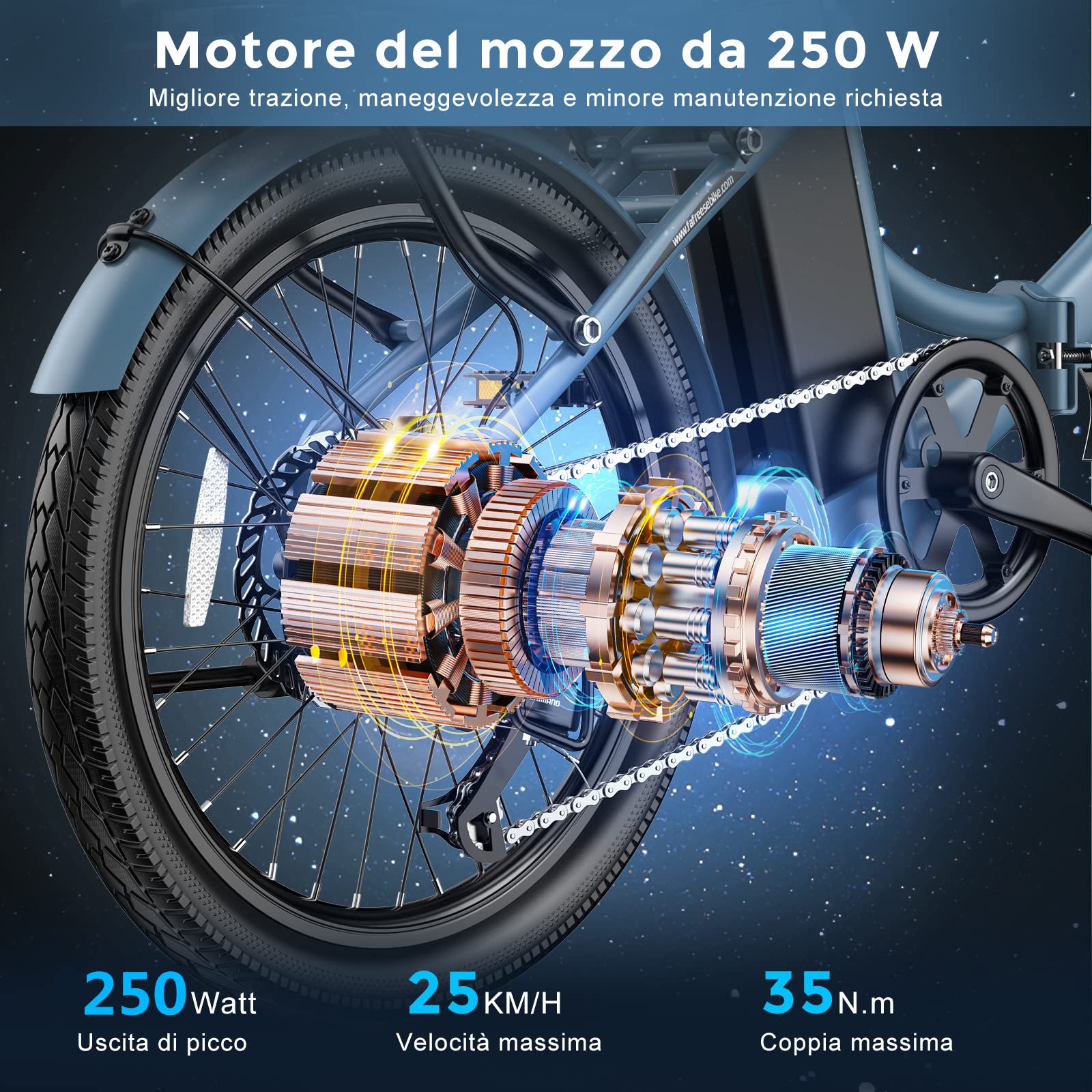 Fafrees Bicicletta elettrica F20 LIGHT, bici da città elettrica pieghevole da 20 pollici, motore da 250 W, batteria da 16,75 Ah, e-bike a 7 velocità per donna, autonomia 110 km