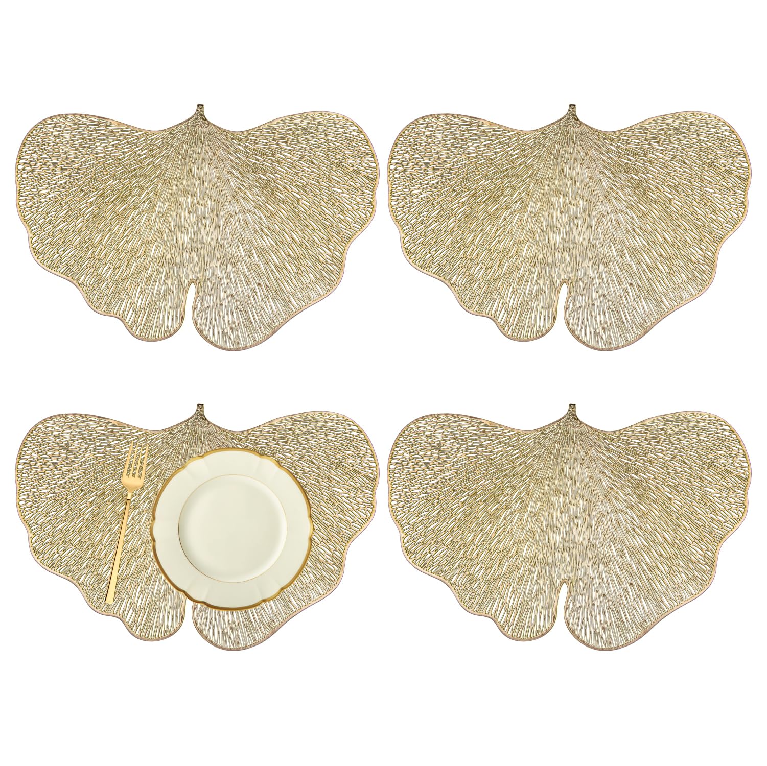 Kuber Industries Placemat | Placemats for Dining Room | Designer Table Mat Set | Side Table Placemats | Butterfly Placemat Set | 4 Piece Set | Golden