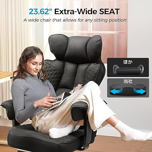 Miniatura 6 de COMHOMA Silla de oficina grande y alta de 400 libras de ancho, tela ergonómica de lujo, diseño en relieve, silla de juegos con reposapiés,