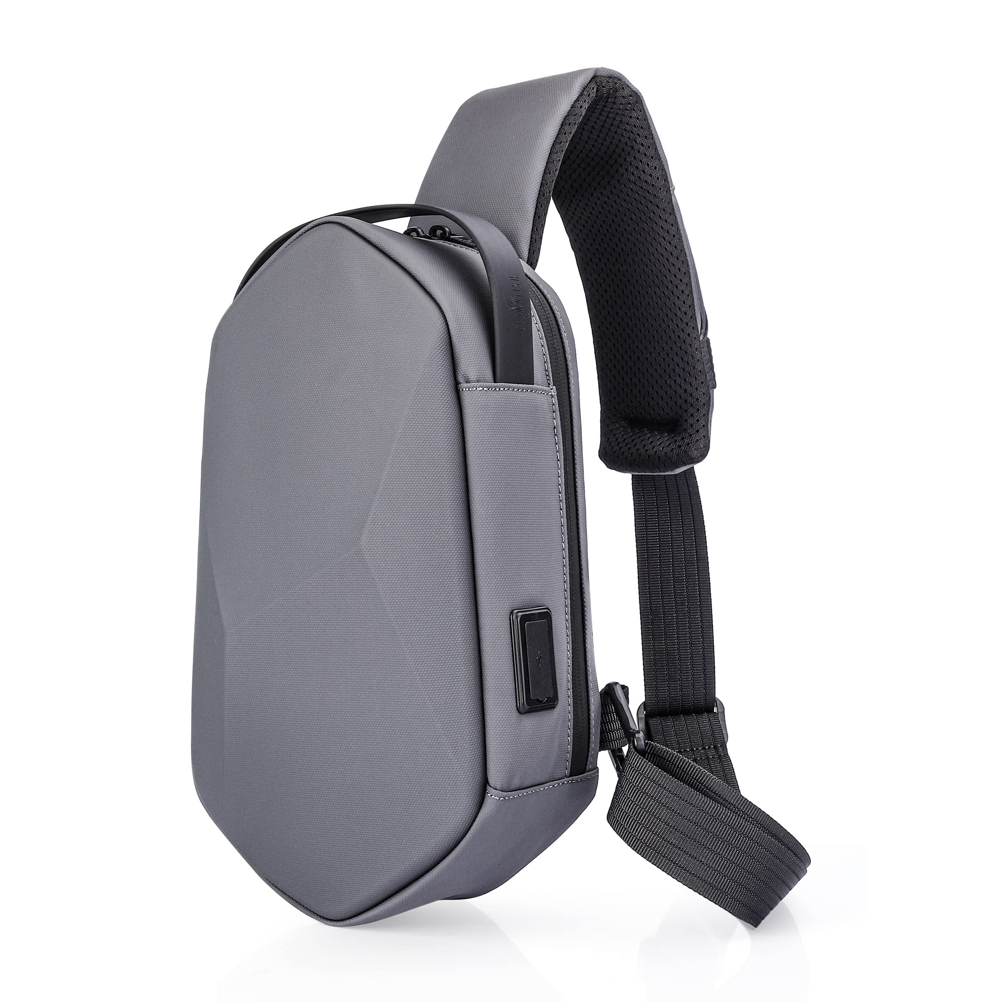 the clownfish Unisex-adult Rhombus Shell Design Water Resistant Sling Bag Chest Bag With Usb Charging (Grey)-picture-30