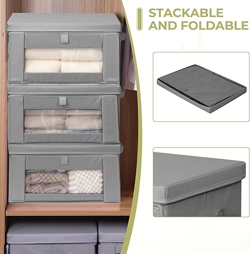 Miniatura 4 de Contenedores de almacenamiento de tela gruesa con tapas, caja de almacenamiento plegable con ventana transparente, cestas decorativas para ropa,
