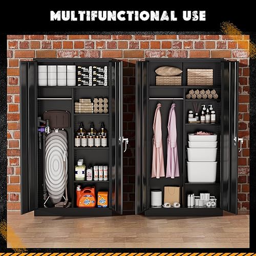 Miniatura 5 de Greenvelly Armario de Almacenamiento de Metal con Puertas, Armario Ropero de Acero Negro de 72", Casillero Armario Ropero para Empleados para Ropa