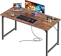 PRAISUN 47x20 Inch Office Desk with Power Outlets & USB-C, Large Gaming Computer Desk, Home Office Study Table, Rustic Brown Metal Frame