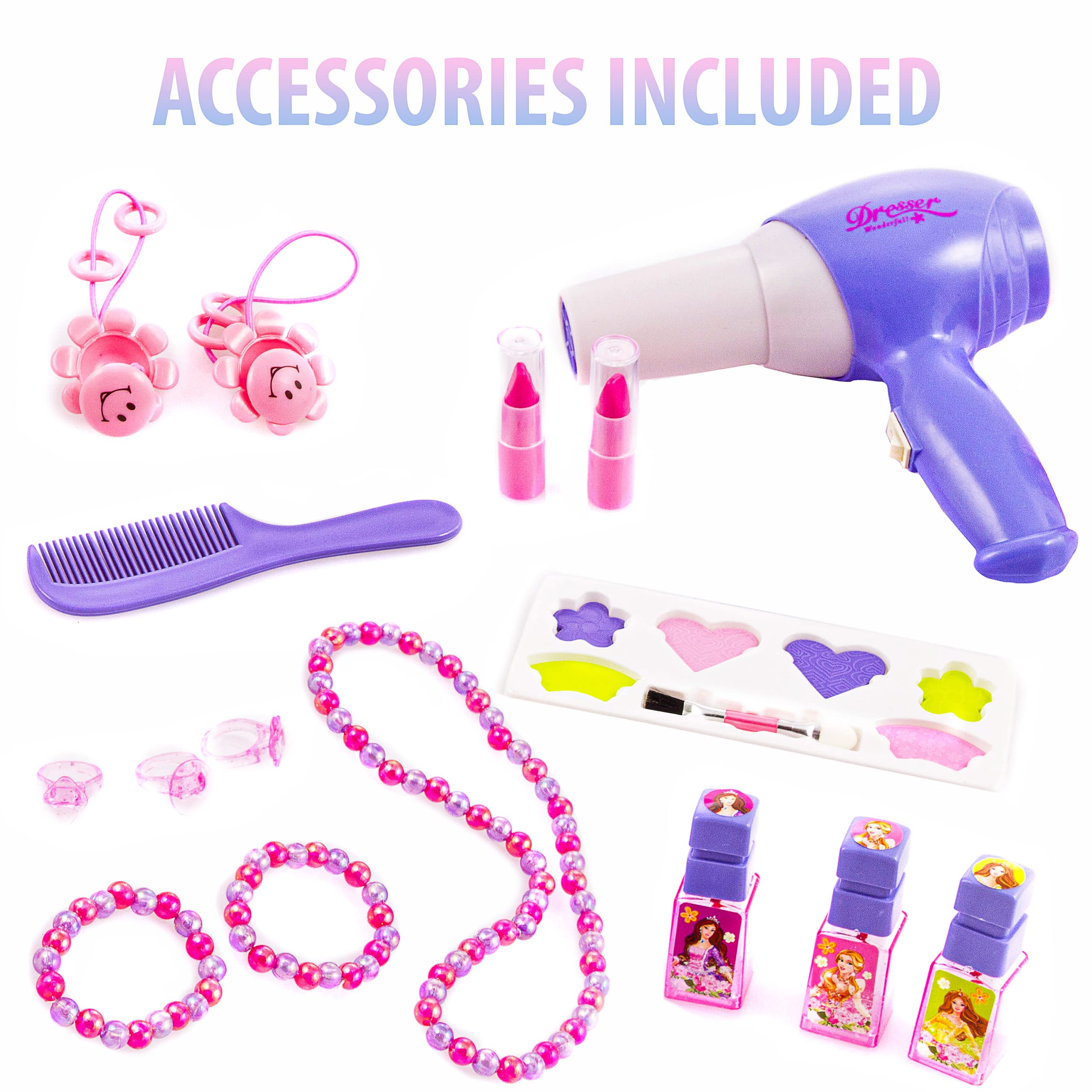 Kinderplay Schminktisch Kinder Schminktisch für Mädchen - Frisiertisch Spielzeug, Mädchen Schminkkopf Spieltisch Kinder, Rosa Schminktisch mit Hocker und Zubehör, Licht, Ton, KP2798