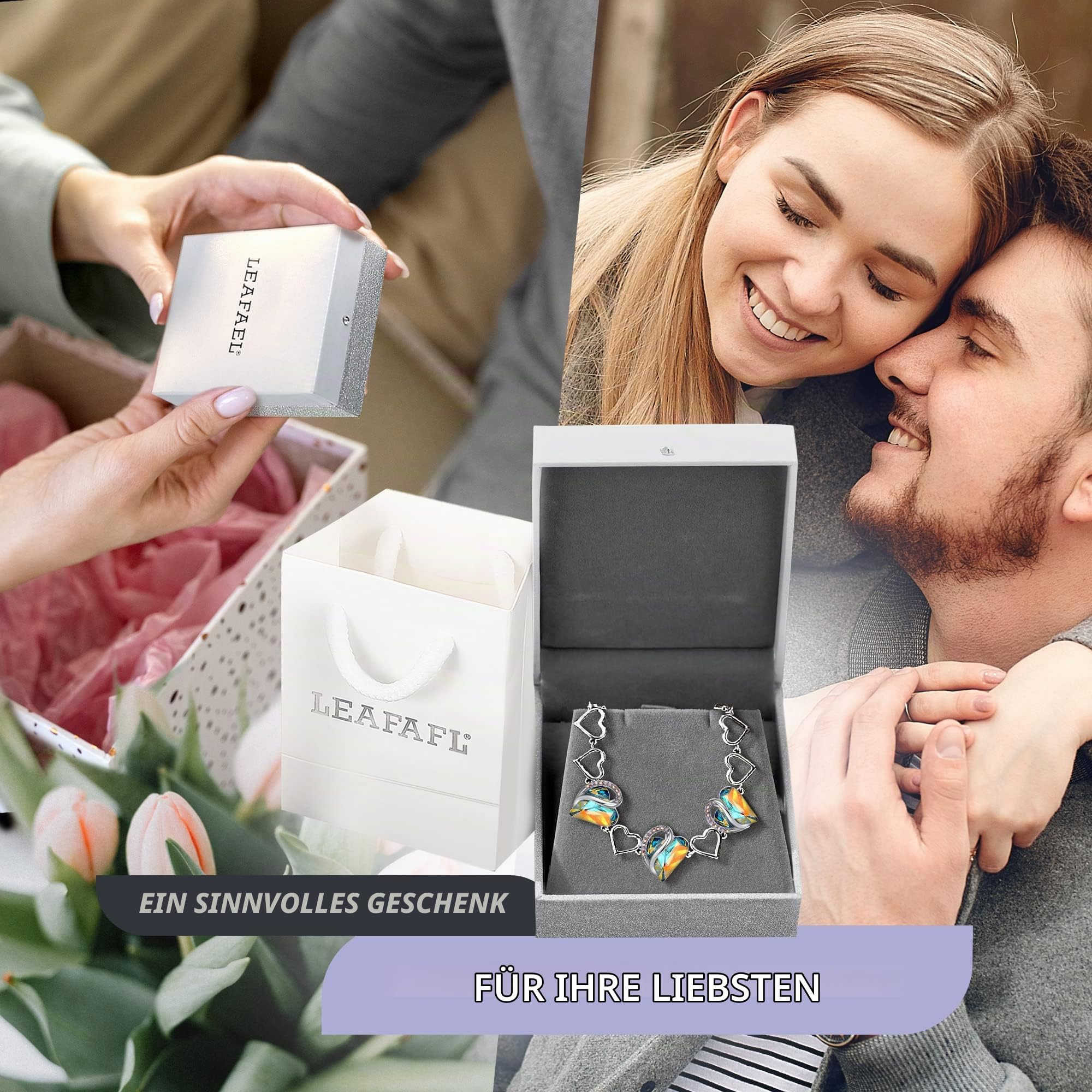 Leafael Muttertag Armband Damen, Infinity Love Herzanhänger Armband mit Geburtsstein, silber, nickelfrei & hautfreundlich, 18+5 cm mit Geschenkbox