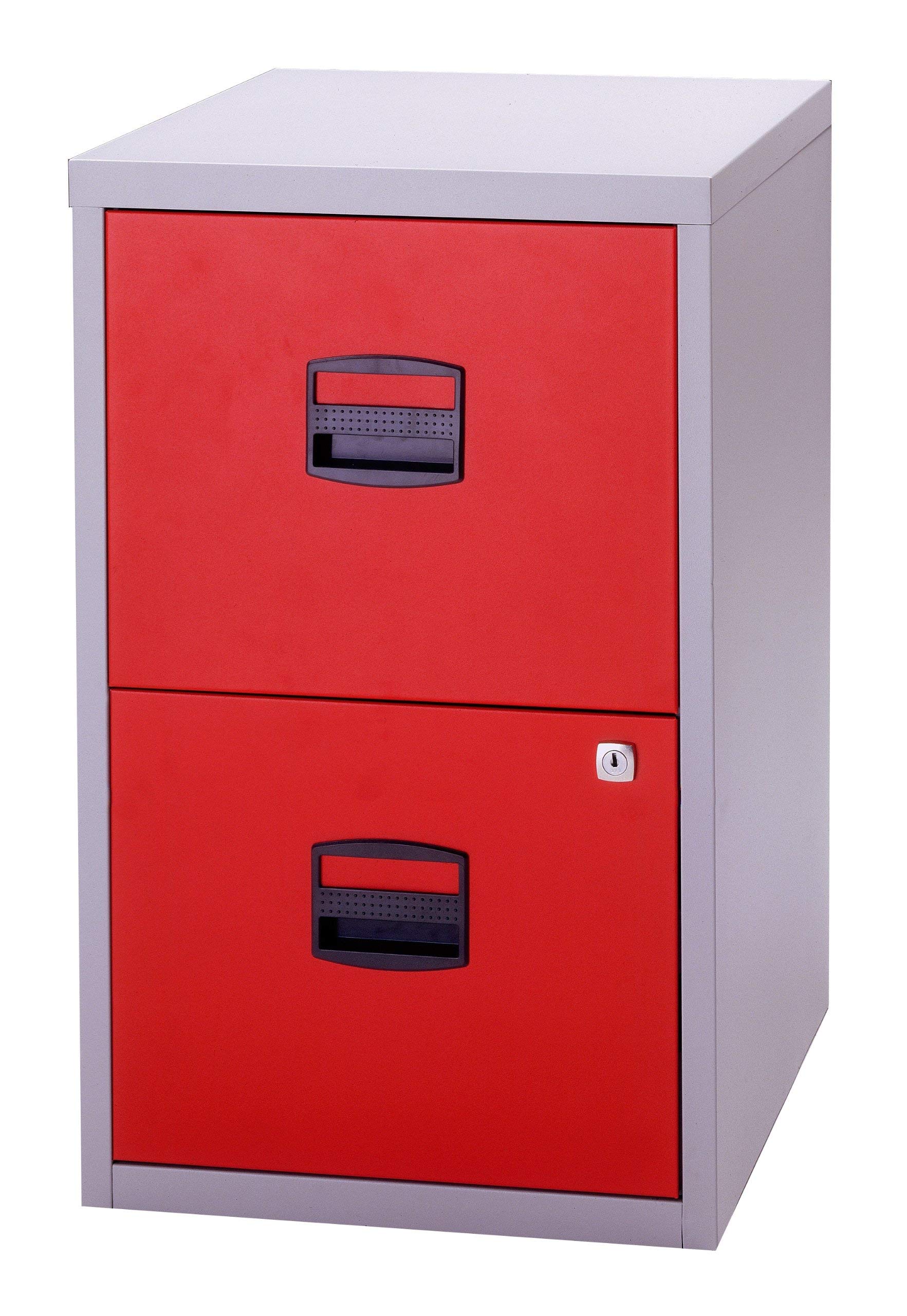 Bisley Home - Armadietto sospeso PFA, 2 cassetti HR, in metallo, corpo 506, colore grigio chiaro, parte anteriore rosso cardinale, 40 x 41,3 x 67,2 cm