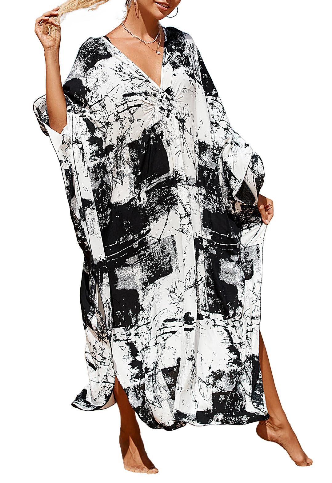 cthseie Women Animal Print Kaftan Dresses Plus Size Swimsuit Coverup Summer Bathing Suit Caftan Loungewear Beach Dress
