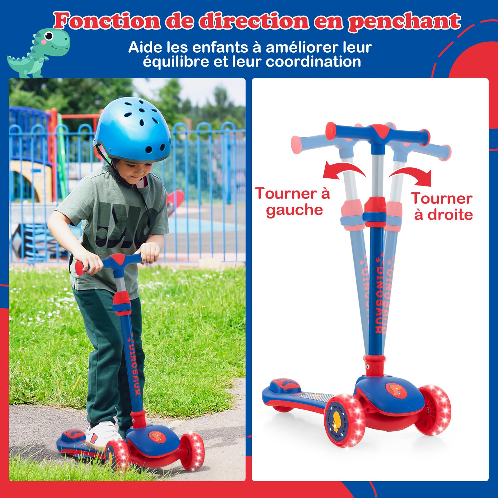 Trottinette COSTWAY 3 Roues Pliable LED – Licorne, Hauteur 63-83 Cm, Charge 50 Kg, Frein Pied, 3-5 Ans