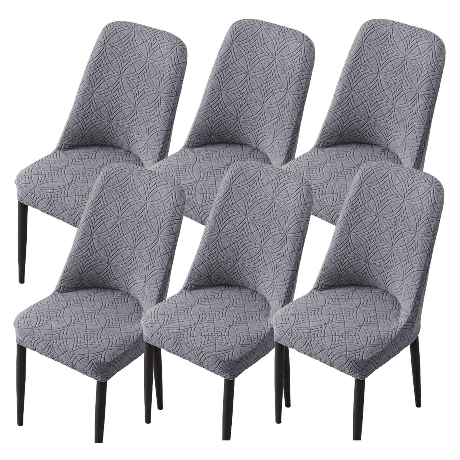 Stuhlhussen für Esszimmerstühle mit Gebogener Rückenlehne 1/2/4/6er-Set,Dehnbarer Rutschfester Esszimmer Stuhlhusse mit Elastischer Unterseite,Weich Waschbar(Light Gray,6Set)