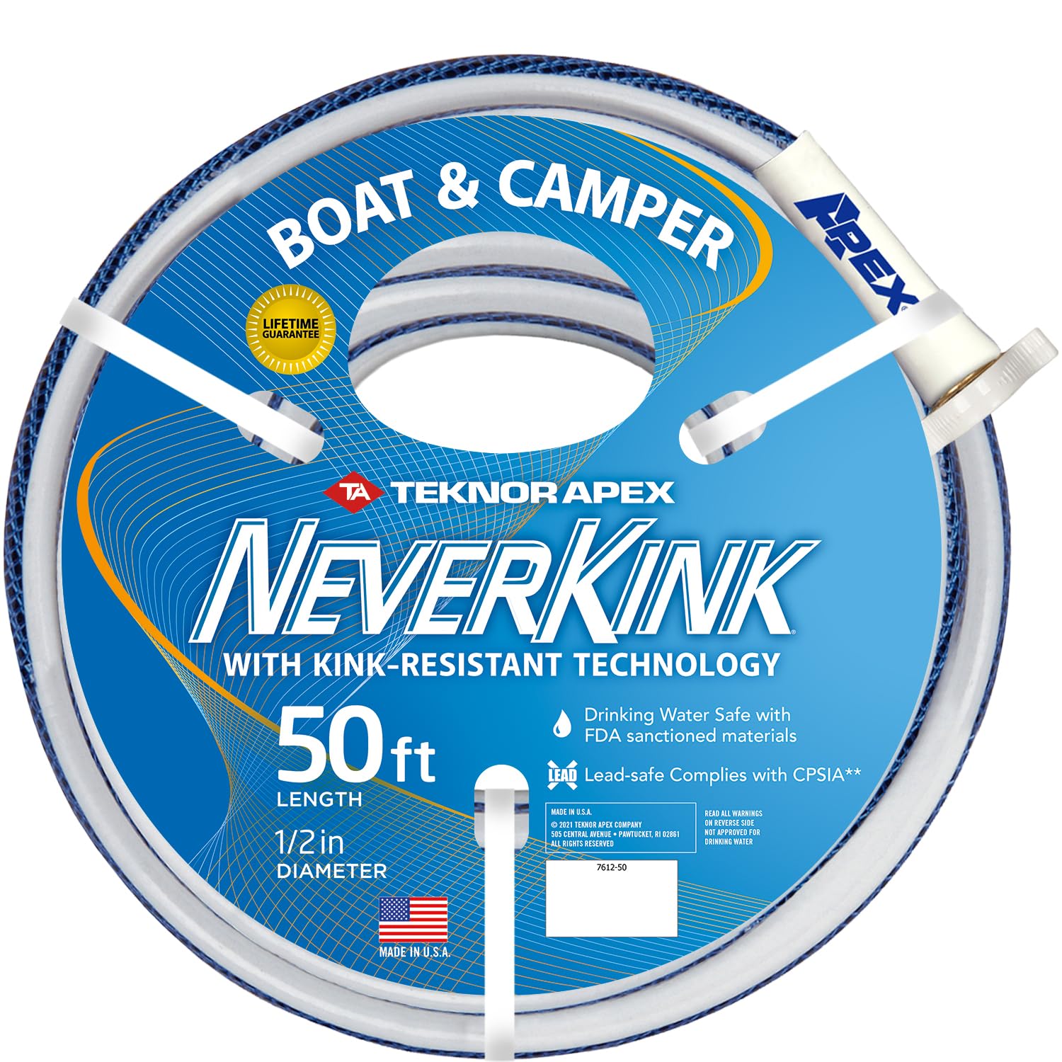 Teknor Apex NeverKink, 7612-50 Boat and Camper, Drinking Water Safe Hose, 1/2-Inch by 50-Feet Hose