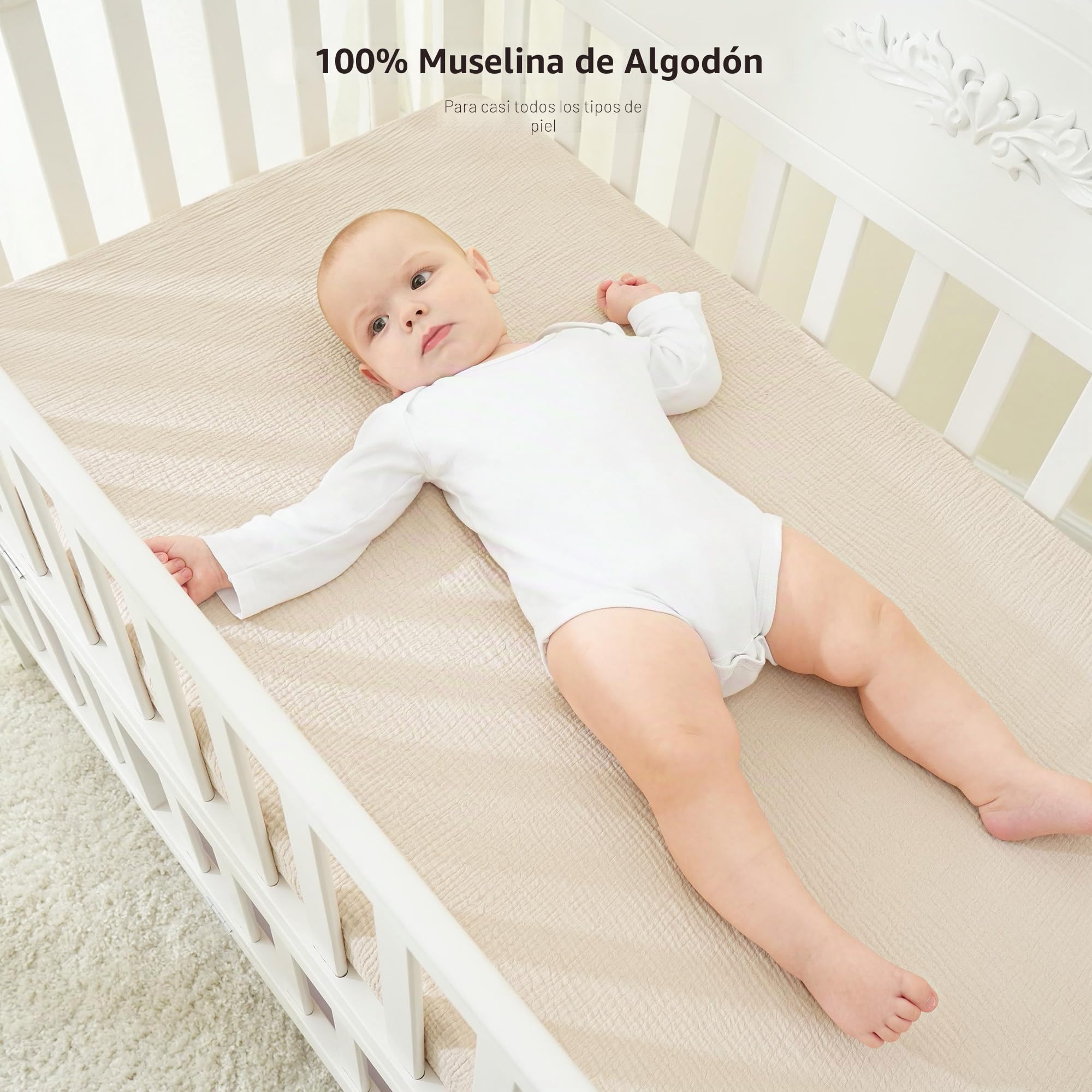 Bearmoss Sábana de Muselina, 100% Algodón, para Colchón Estándar de Cuna y Colchón de Cama Infantil, 70 x 140 cm,Sabana Bajera Cuna Ajustables para Cama Auxiliar (Color Albaricoque, 70x140)