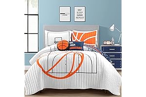 Lush Decor Basketball Bedding Full, Reversible Oversized 5-Piece Quilt Set