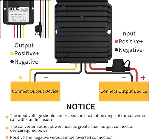 Miniatura 7 de Convertidor CC de 24 V a 12 V, convertidor descendente, convertidor de fuente de alimentación de 20 A 240 W con fusible impermeable, reductor de