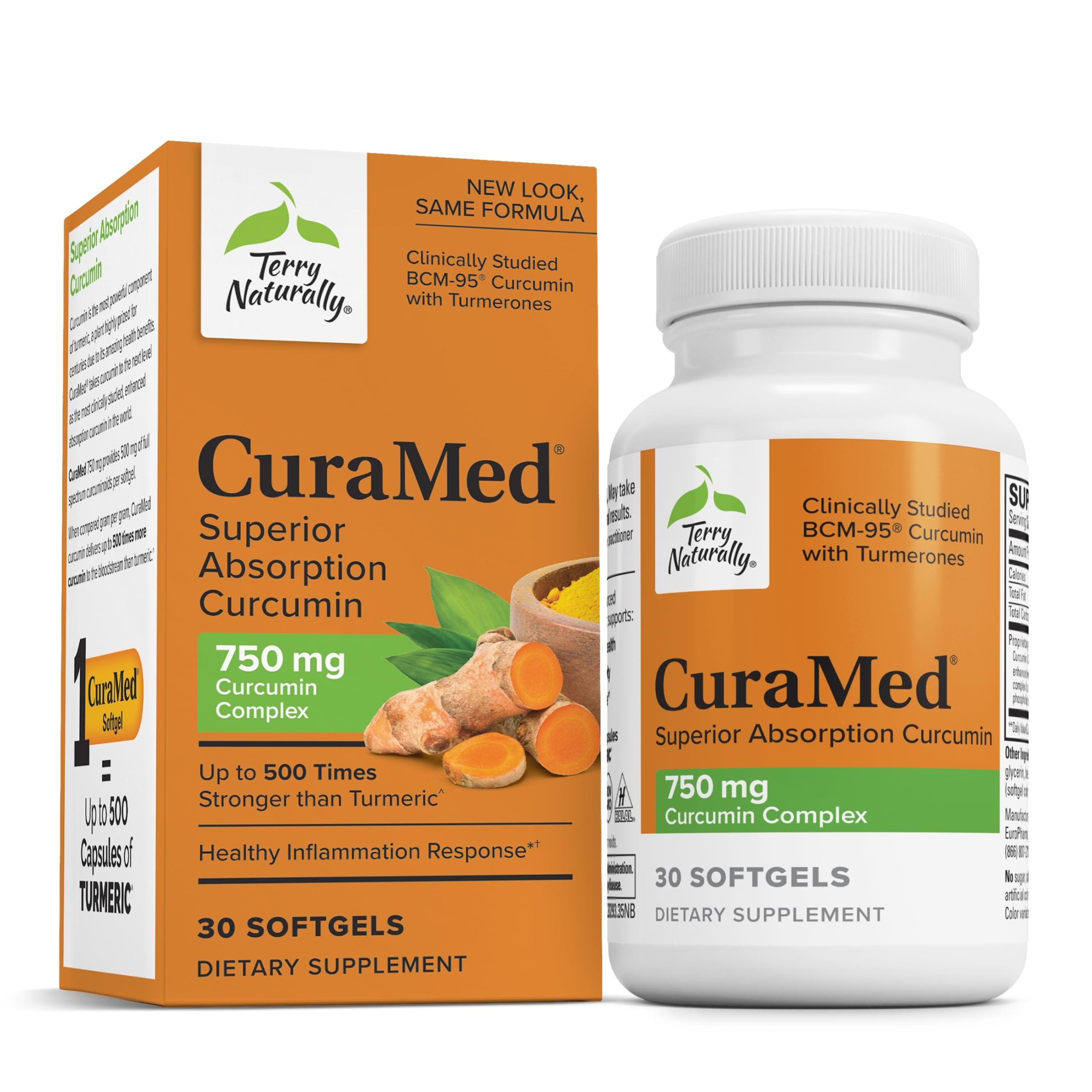 Terry Naturally CuraMed 750 mg - Antioxidant Supplement for Brain & Heart Health Support - Supplement with High-Potency Curcumin Complex - Kidney, Liver & Immune Health Support - 30 Softgels (1 Pack)