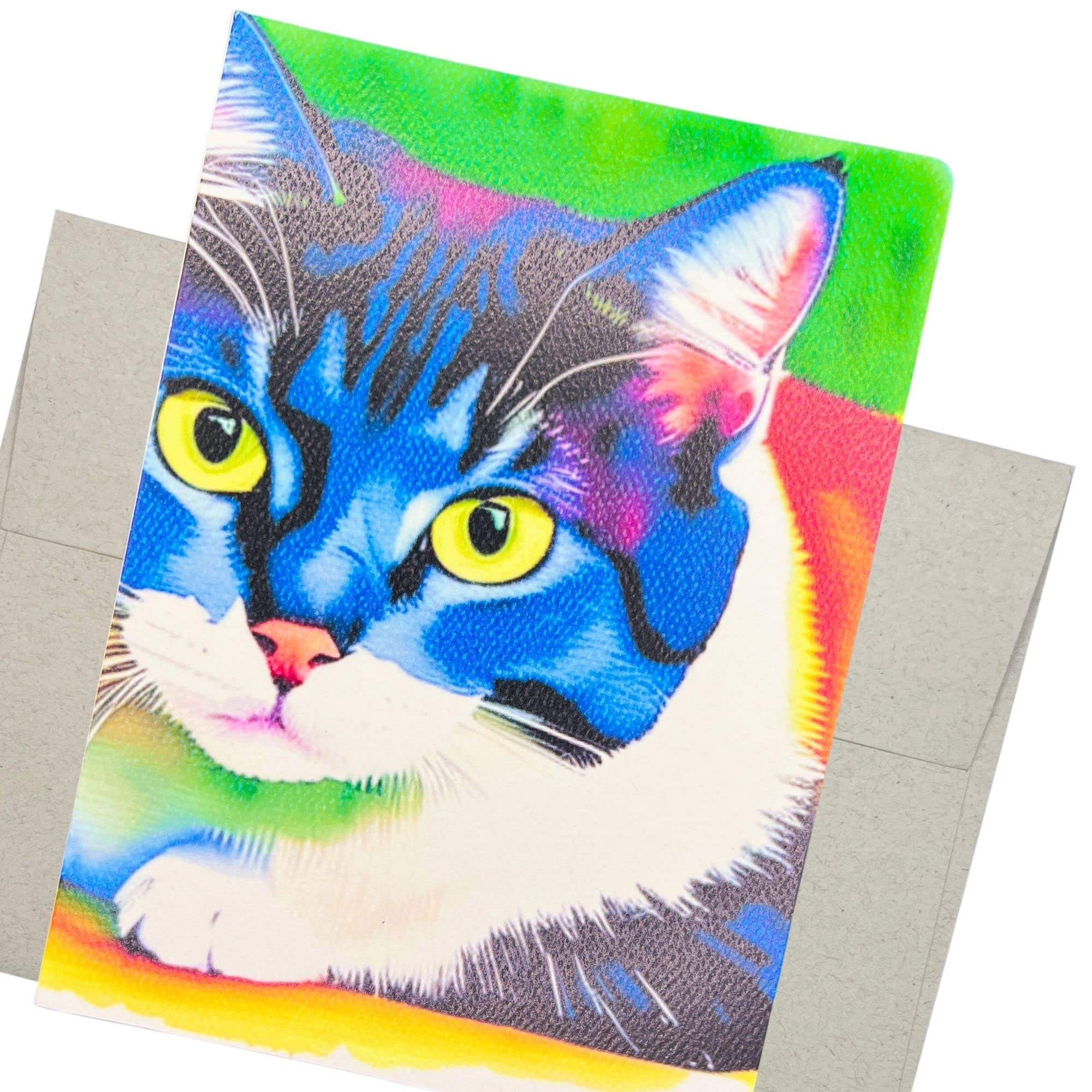 Groomers Margins Artistic Cat Greeting Card (5X7 Inch, 1 Premium Card, Blank Inside) Colorful and bright for Birthday, Anniversary, Wedding,