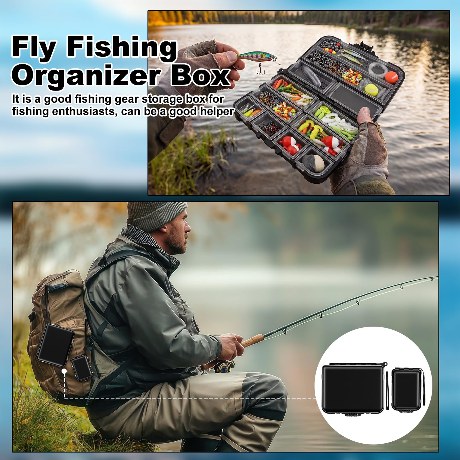 Paquete de 10 cajas pequeñas de aparejos organizadores para pesca, mini caja de aparejos de bolsillo portátil de doble cara para anzuelos, cebos, cebos giratorios, jigs, cajas de