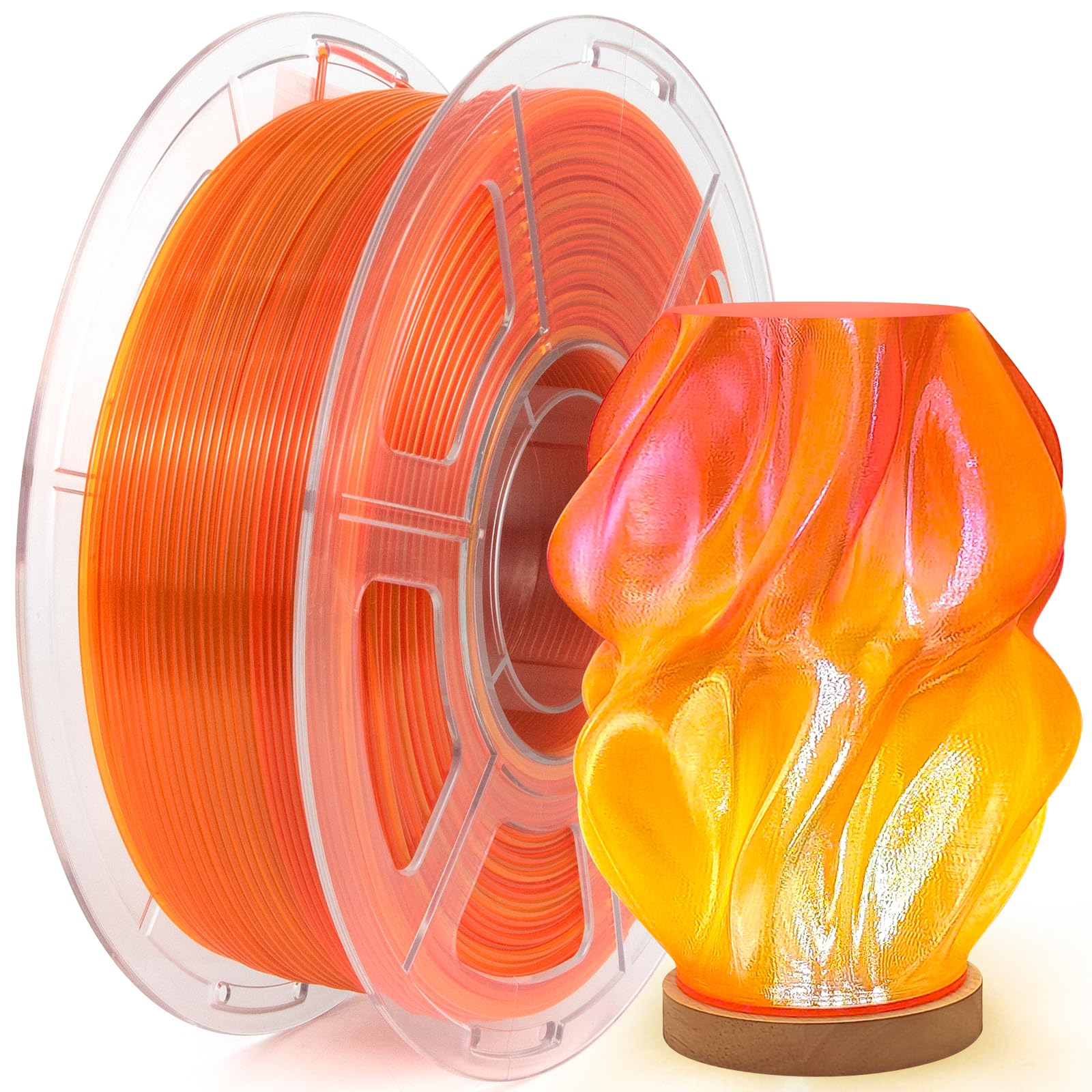 IEMAI PETG Filament 1.75mm, Transparent PETG Rot Orange, High Speed Farbverlauf Regenbogen Clear 3D Druck Filament 1Kg, Maßgenauigkeit +/- 0,02 mm