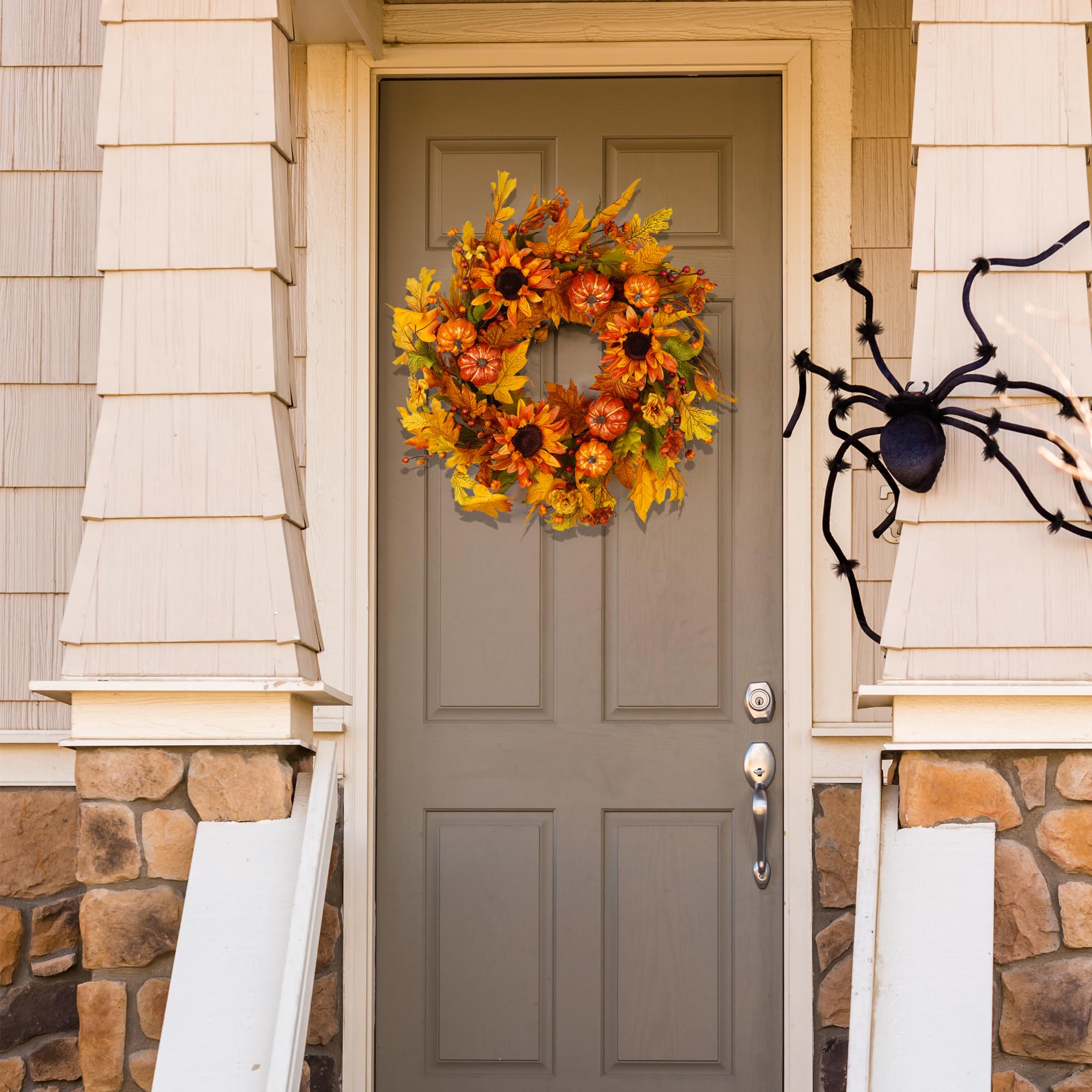 HomeKaren Fall Wreaths for Front Door 22 Inch, Fall Wreath with Pumpkin ...