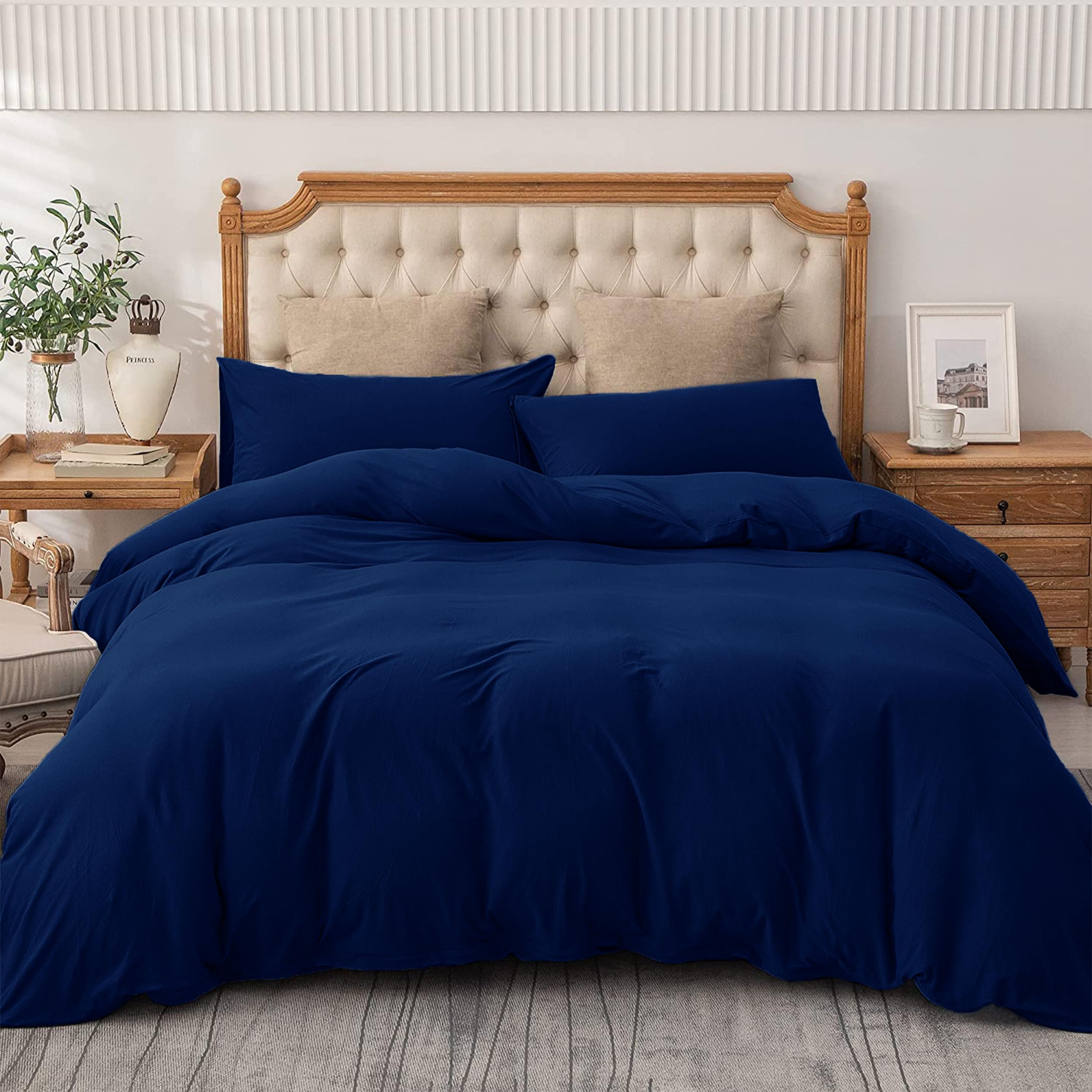 AMEHA Single Duvet Cover Set Soft Brushed Microfibre 2PCs Navy Blue Bedding Quilt Cover with Pillowcases