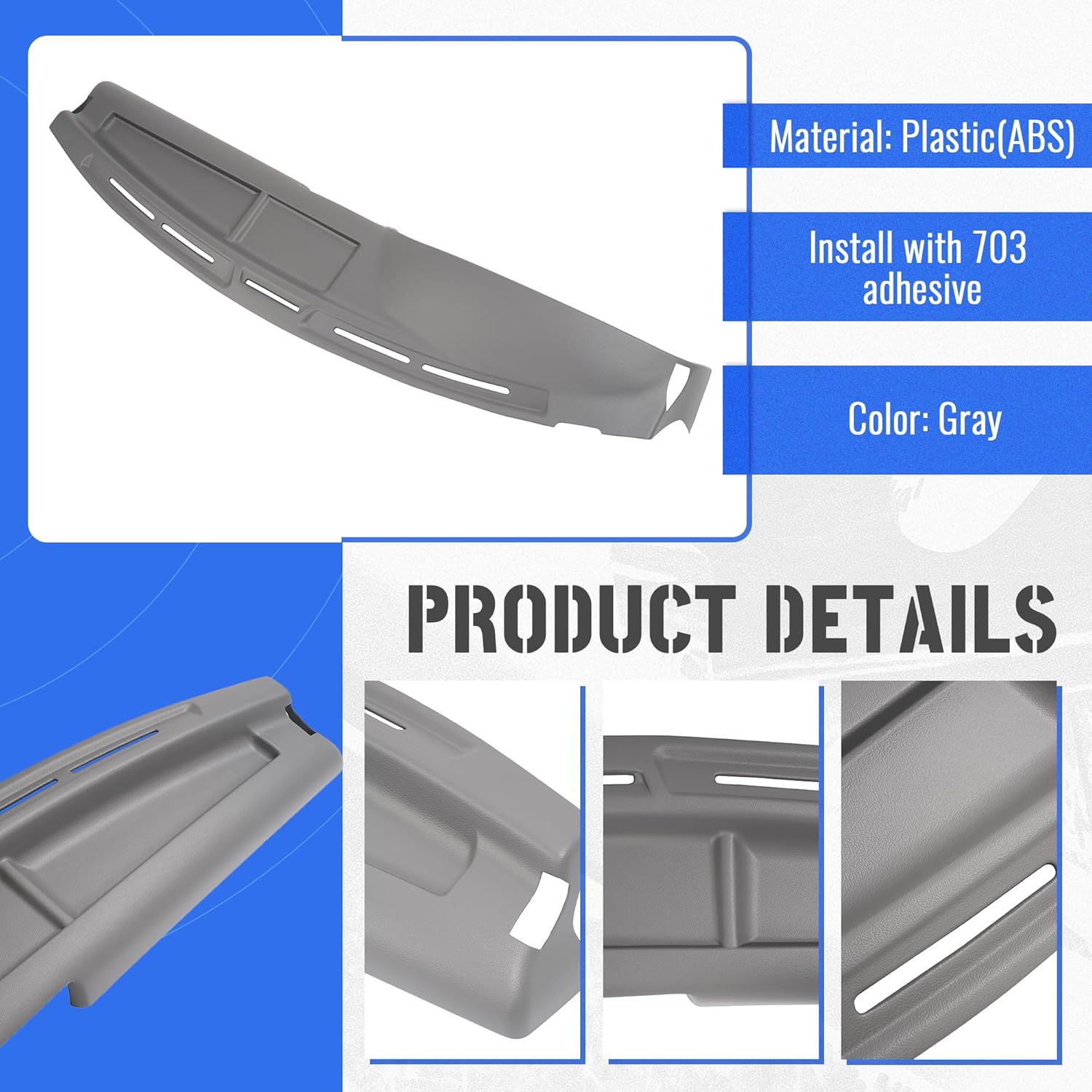 HECASA Dashboard Cover Compatible with 1992-1997 Ford Bronco F-150 F-250 F-350 F150 F250 F350 Dash Panel Bezel Instrument Pad Lid ABS Plastic Gray