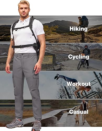 Miniatura 5 de PULI Pantalones cargo para hombre, pantalones deportivos de senderismo cónicos, elásticos en 4 direcciones, resistentes al agua, de secado rápido