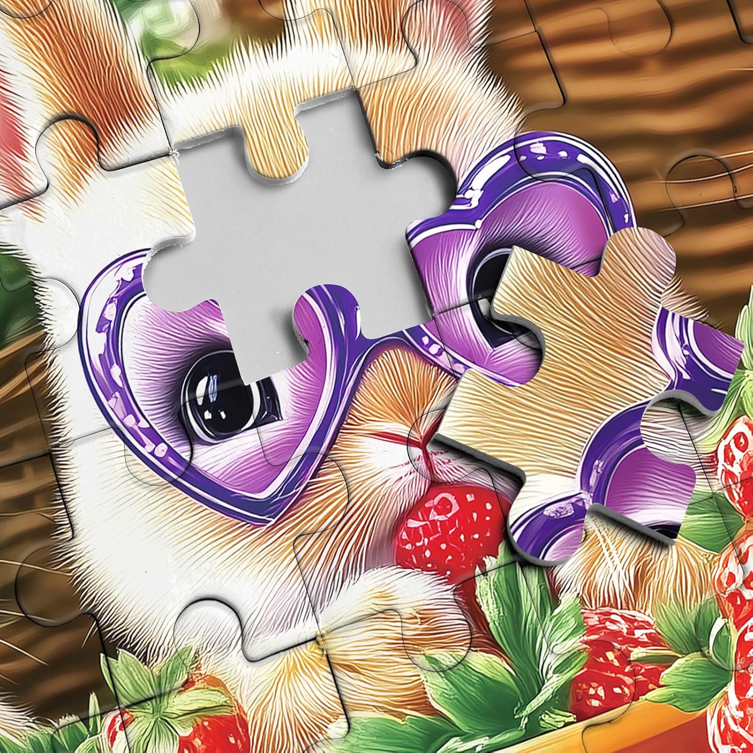 Funny Bunny Puzzles for Adults 1000 Pieces, Cute Rabbit Strawberry Love Jigsaw Puzzles, Magic Animal Fruit Art Impossible Hard Difficult Challenging Puzzle