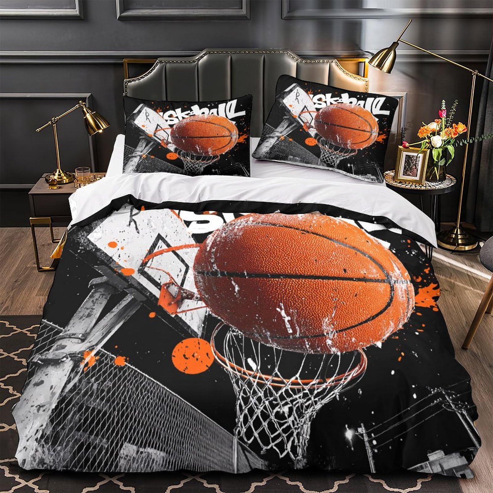 Ensemble de literie basket 3 pièces en microfibre résistante effet 3D ultra doux