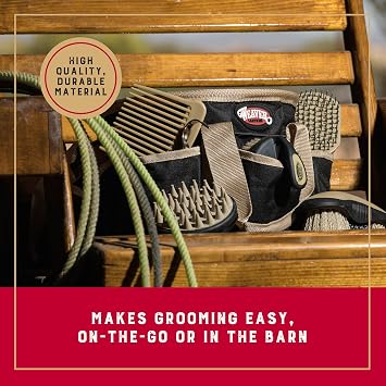 Weaver Equine Horse Grooming Kit, 7-Piece Horse Brush Set with Organizer Tote Bag, Hoof Pick, Comb, Sweat Scraper, Equine Tools for Daily Grooming, Black/Beige