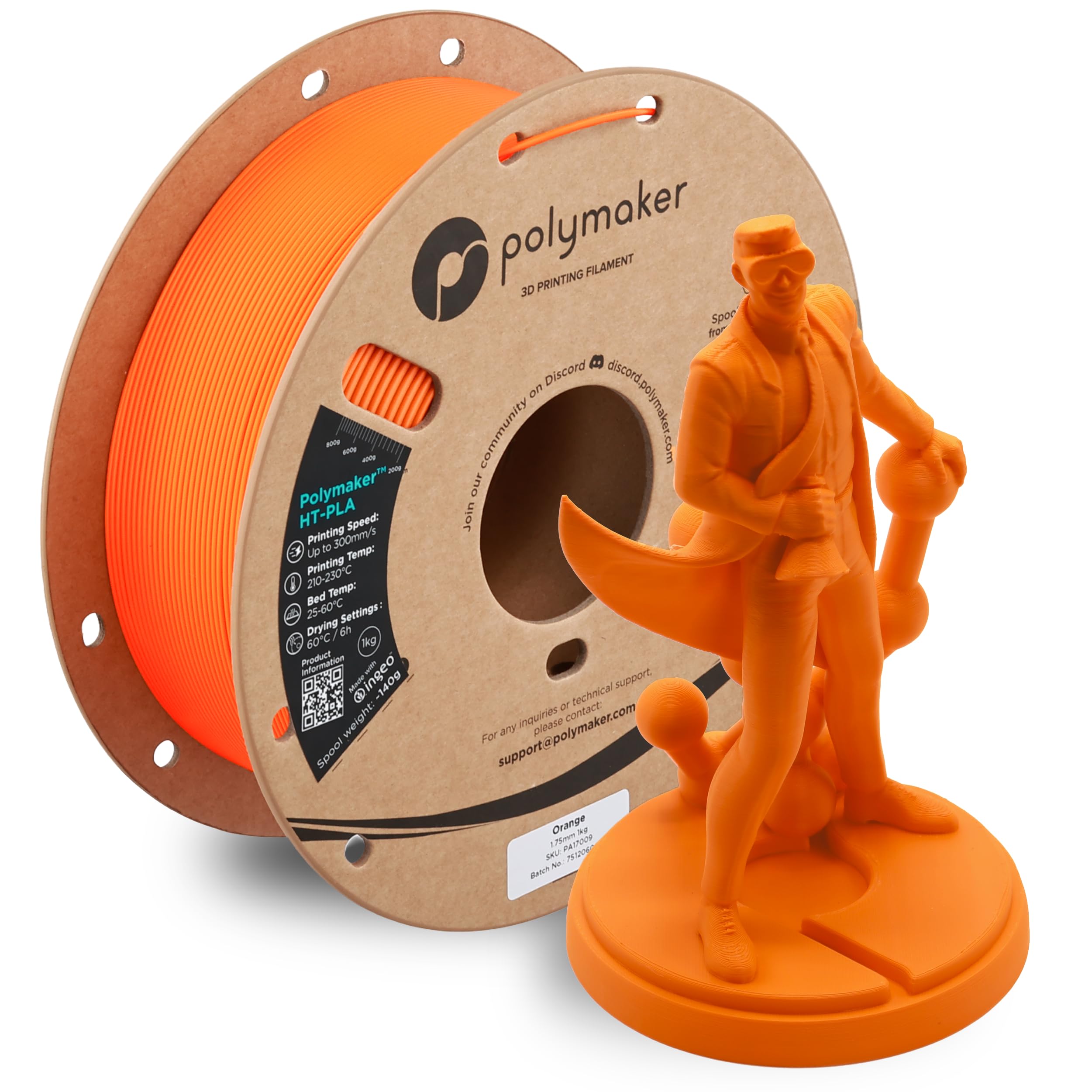 Polymaker HT-PLA Filament 1.75mm Orange, High Temp PLA for 3D Printing, Heat Stable Up to 150°C, Easy to Print, Works with Most FDM Printers, 1kg