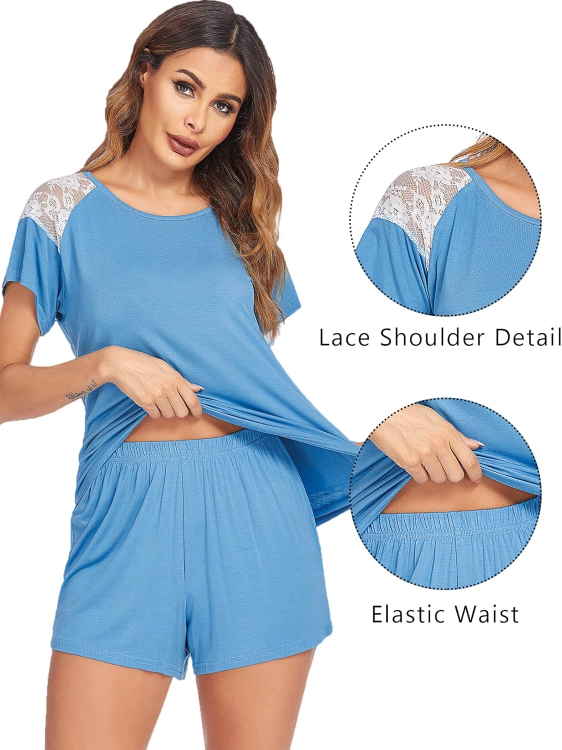 Avidlove Womens Pajama Shorts Set Short Sleeve Top and Shorts Modal PJ Sets Two Piece Sleepwear - Image 3
