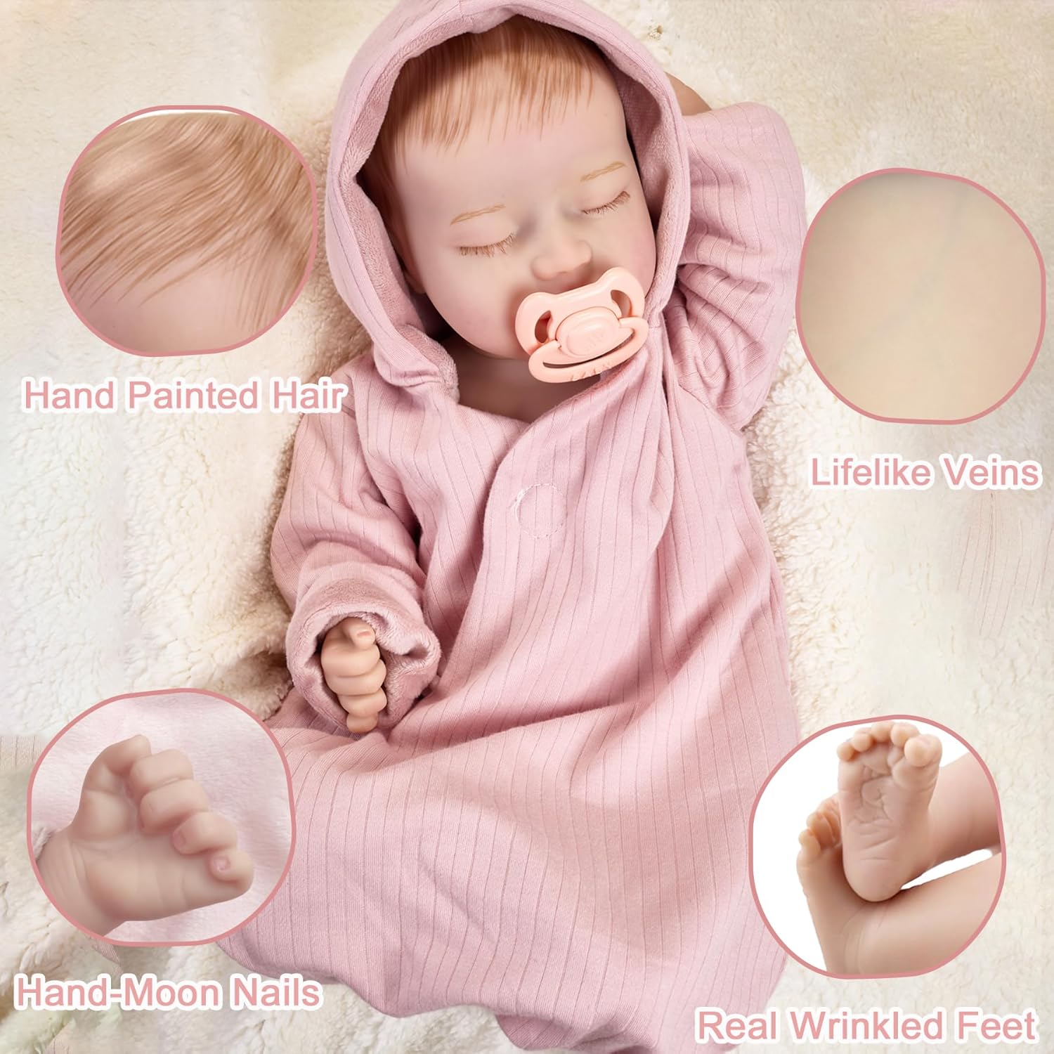 Enjoyin Lifelike Reborn Baby Dolls 17 inches Realistic Baby Dolls with Accessories Includes Pacifier and Fabric Diaper, Soft Body Newborn Baby Dolls Girl in Gift Box, Ideal Gift for Kids Age 3+