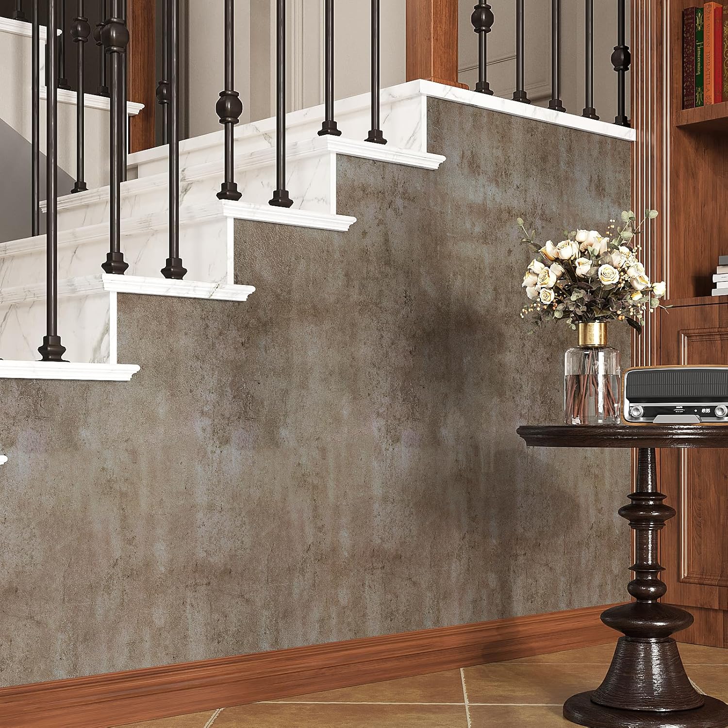 VaryStyle 15.7"x393" Metallic Brown Concrete Wallpaper Peel and Stick Textured Limewash Cement Wallpaper for Bedroom Renter Friendly Removable Vinyl Brown Contact Paper for Cabinets Countertops Walls
