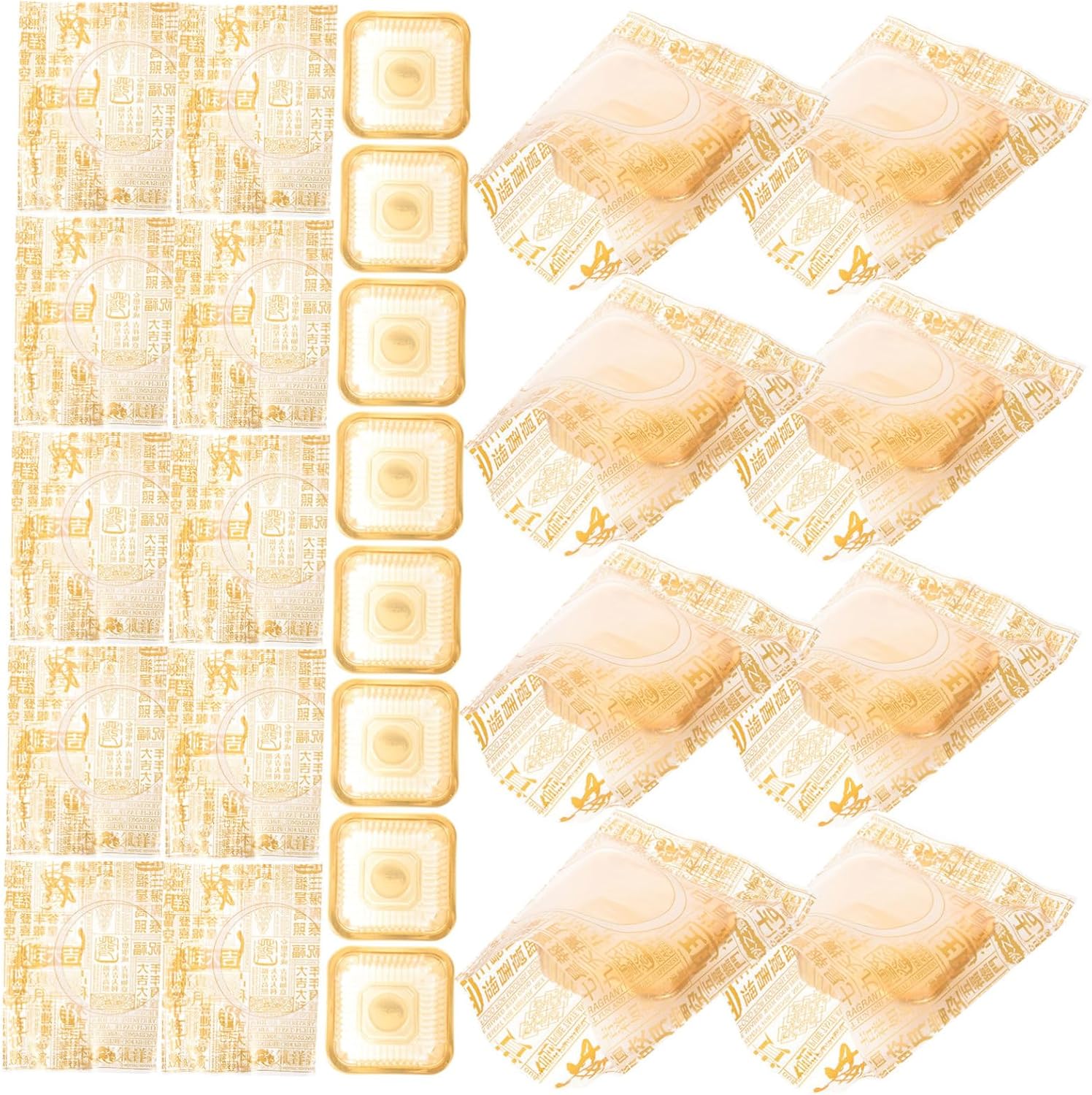 HAPINARY Egg-yolk Puff Packaging Bags and Single Moon Cake Containers with Dessert Tray for Baking and Homemade Desserts Durable Bags and Trays for Festivals and Events