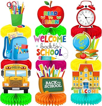 Back to School Table Decorations Welcome Back to School Table Centerpiece, School Bus Stationery Chalkboard Honeycomb Centerpieces for School Party, Classroom, Office, Home Decor