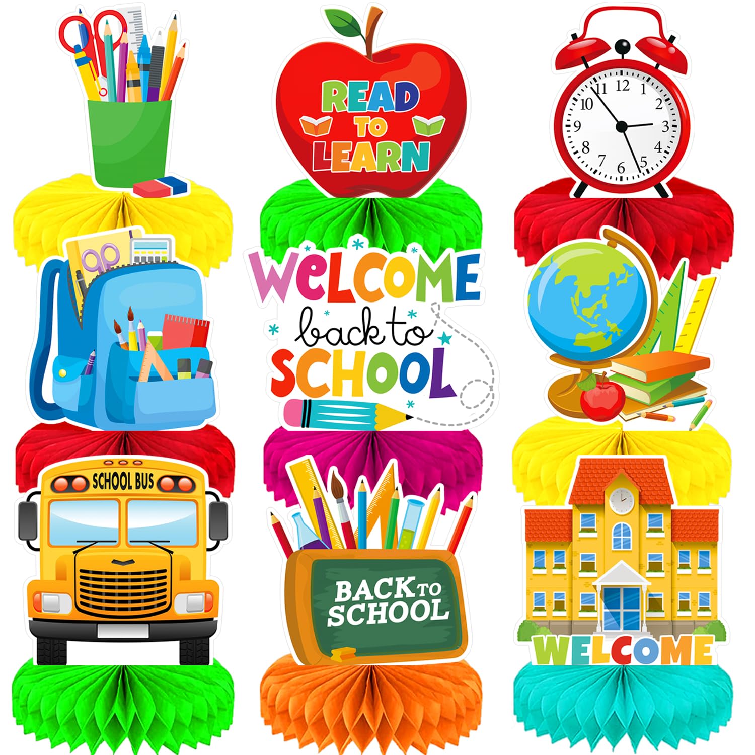Back to School Table Decorations – Welcome Back to School Table Centerpiece, School Bus Stationery Chalkboard Honeycomb Centerpieces for School Party, Classroom, Office, Home Decor