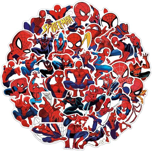 50pcs Spiderman Stickers for Kids, Cool Waterproof Vinyl Decal for Teen Adult Boy Laptop, Travel Case, Phone, Bike, Water Bottle, Guitar, Computer, Skateboard
