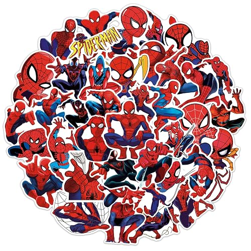 50pcs Spiderman Stickers for Water Bottle, Cool SuperHero Movie Waterproof Vinyl Decal for Kids Teen Adult Laptop Skateboard Phone Travel Case Bike Guitar Computer