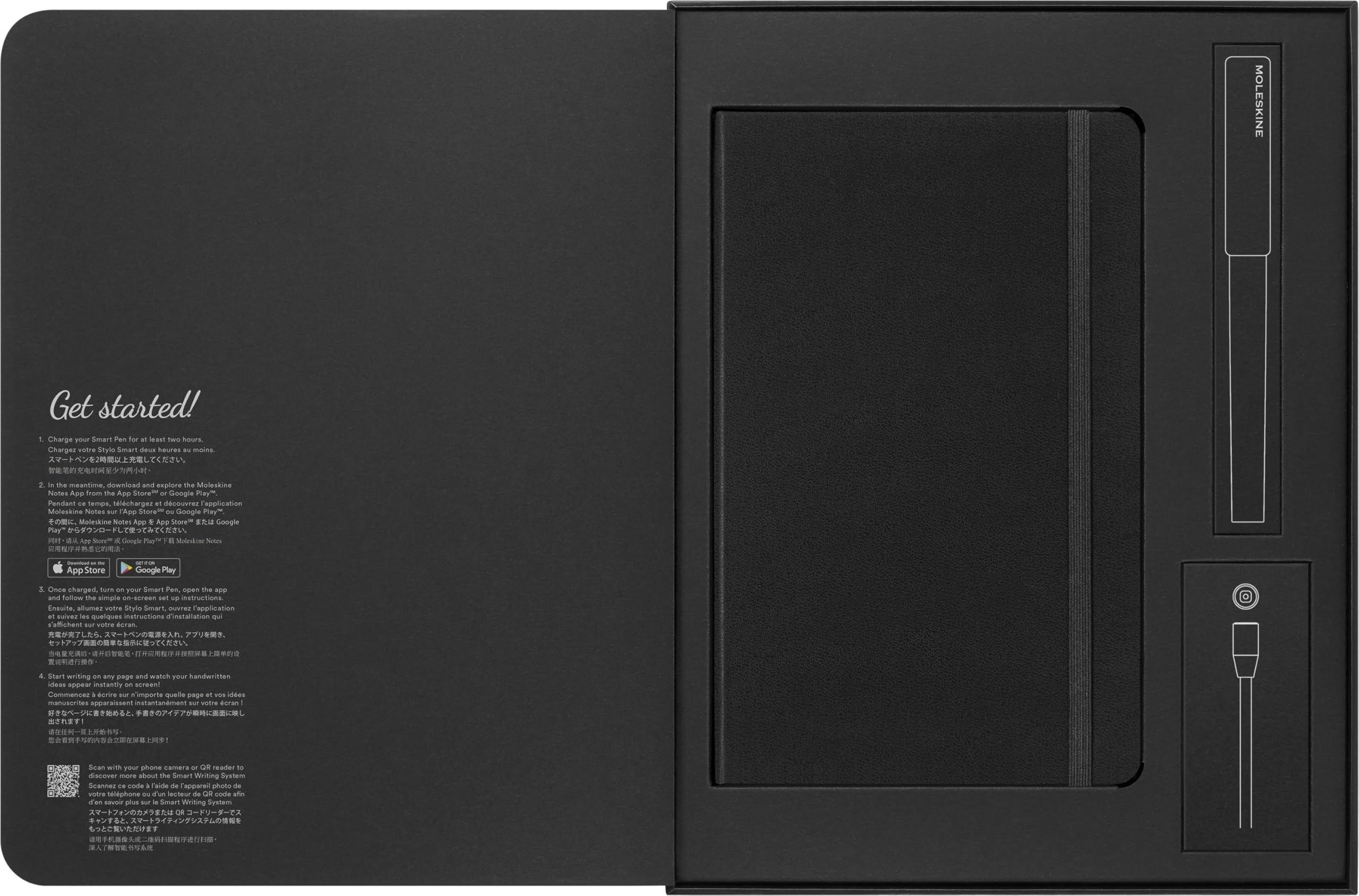 Moleskine Smart Writing Set, Smart Notebook mit Smart Pen, Digitales Notizbuch mit Linierten Seiten, Groß, 13x21 cm, Schwarz
